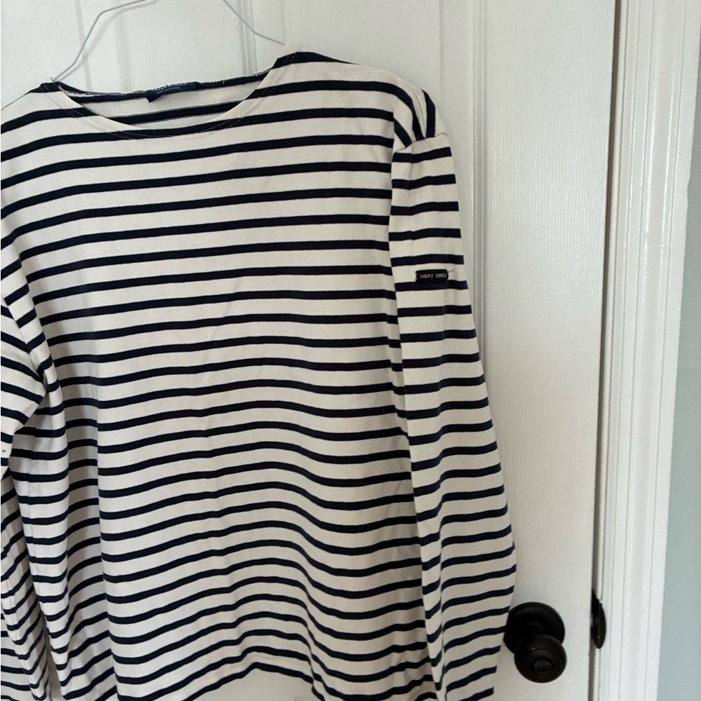 Saint James Navy and White Striped Boatneck Top